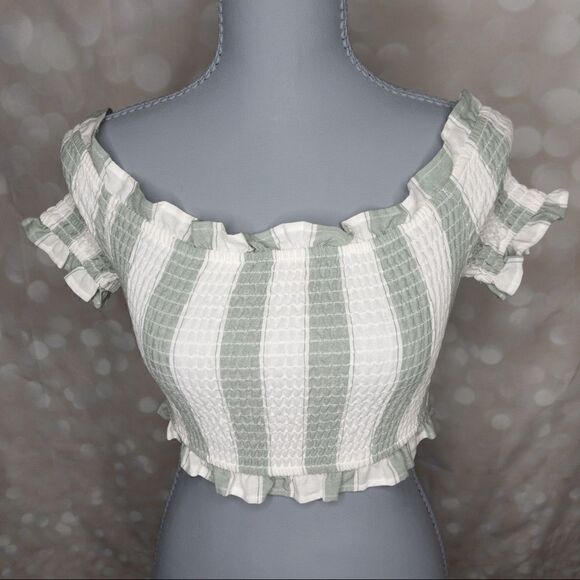Revolve The Fifth Label Poetic Stripe Smock Top in Sage White Cap Sleeves - Picture 2 of 12